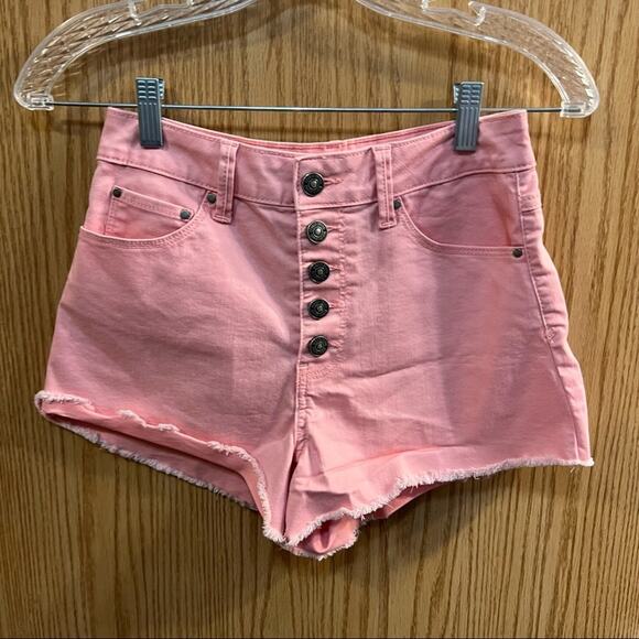 Rewash Pretty in Pink Button Fly Jean Shorts Size 3 / 26 Raw Hem - Picture 1 of 8